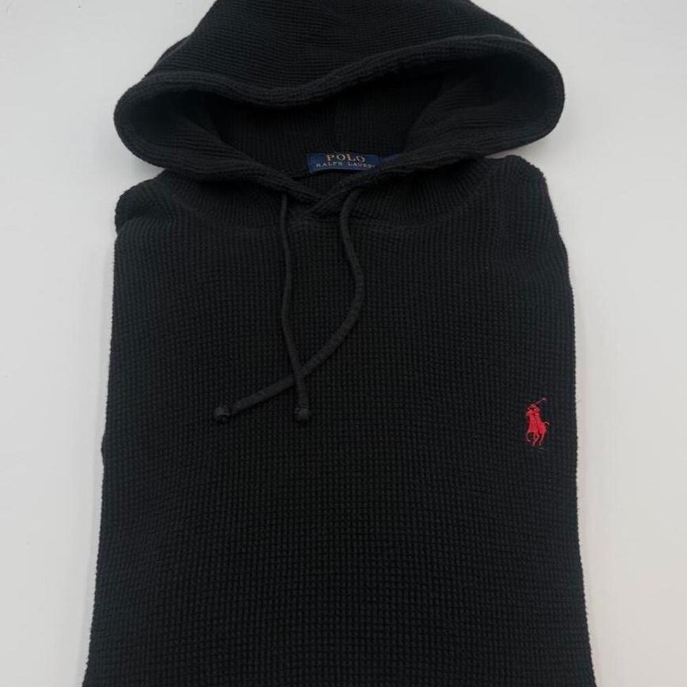 Polo Ralph Lauren Black Thermal Waffle Knit Hoodie Men's fits like a small